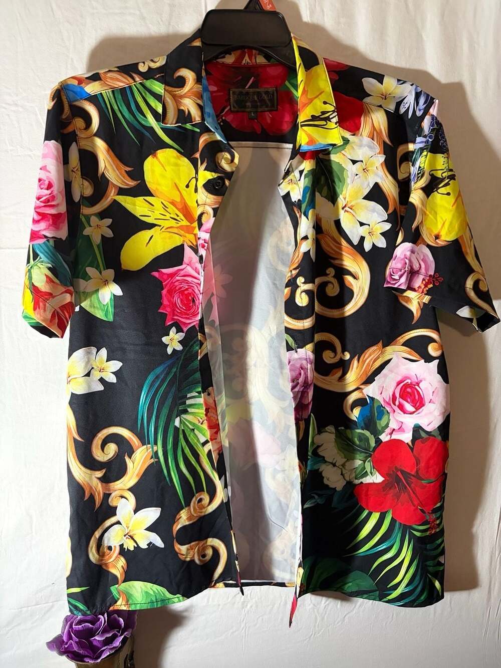 Baroque Gold by Drill Clothing Co. Men's Black Floral Baroque Print Short Sleeve